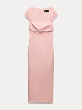 Zara Blush Pink Fitted Midi Dress with Zip Detail